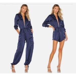 Kendall and Kylie NWT satin convertible cargo navy jumpsuit XS